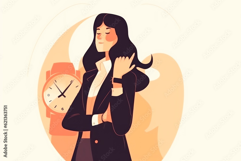 Obraz premium Woman businesswoman holding clock or watch on hands, time management and business concept