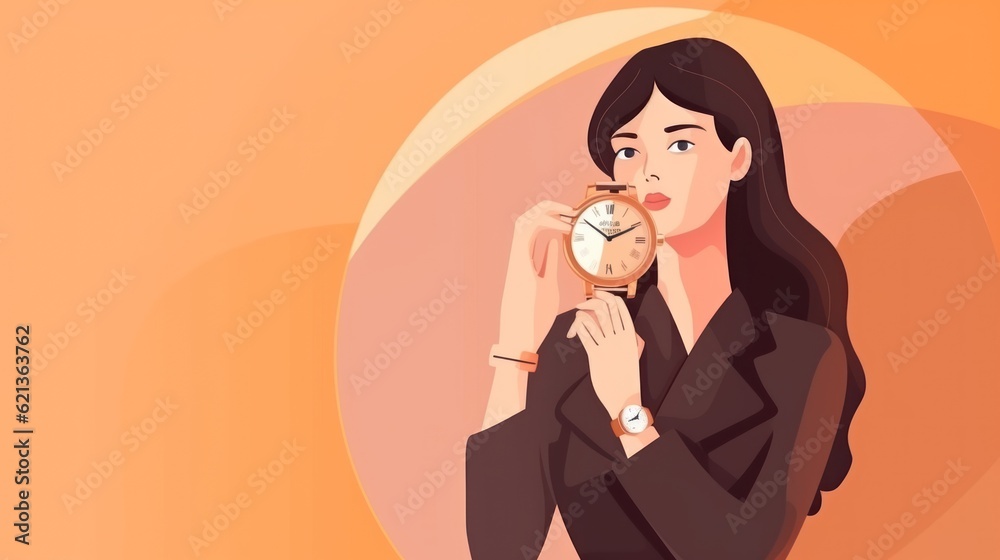 Woman businesswoman holding clock or watch on hands, time management and business concept Woman businesswoman holding clock or watch on hands, time management and business concept