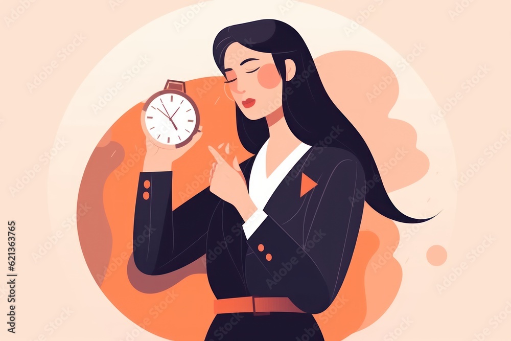 Woman businesswoman holding clock or watch on hands, time management and business concept Woman businesswoman holding clock or watch on hands, time management and business concept