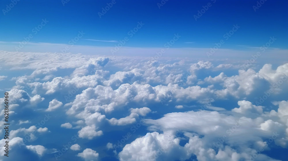 white clouds in the blue sky top view. Generative Ai. 
