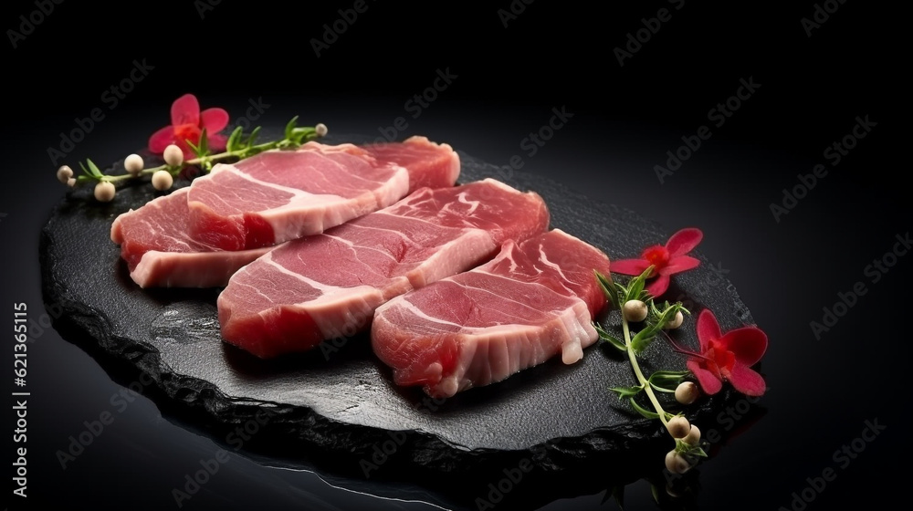 raw beef steaks. Generative Ai. 