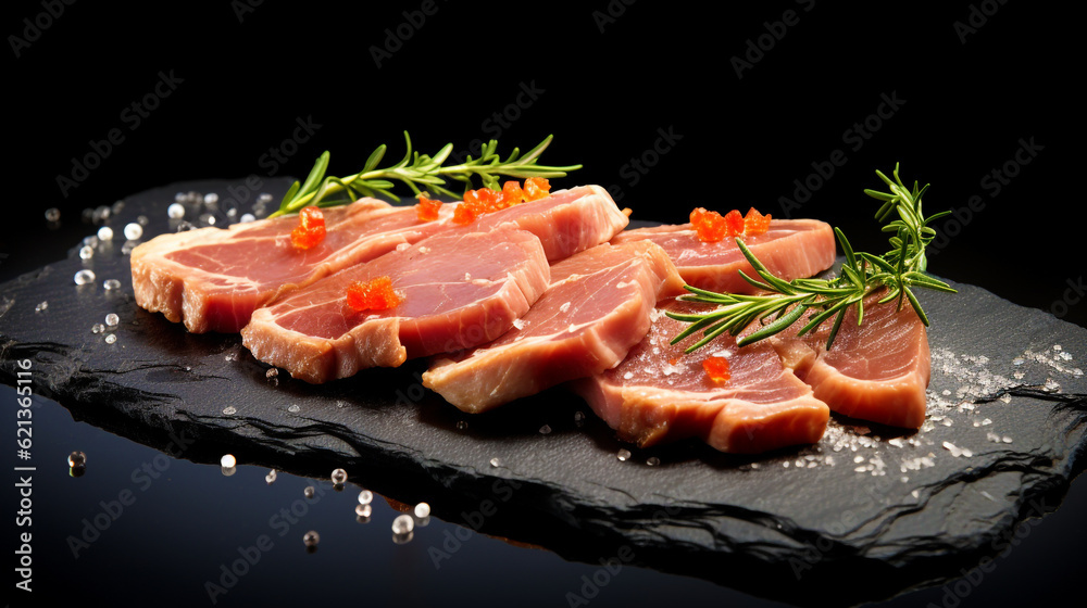 pork chops with red caviar. Generative Ai. pork chops with red caviar. Generative Ai.