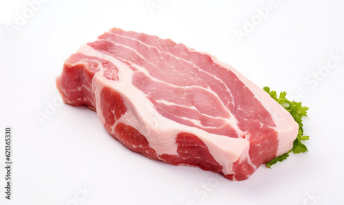 raw pork chop on white background close-up. Generative Ai. 