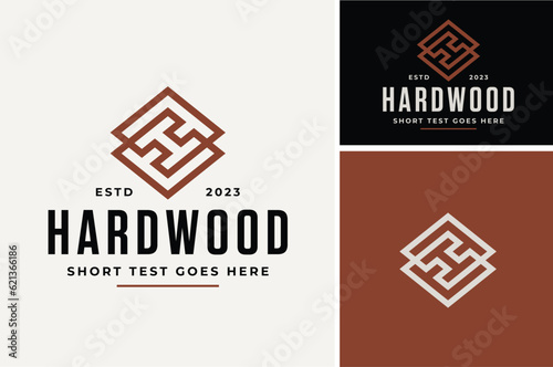 Initial Letter H Layer with Wooden Ceramic Tiles Parquet Floor Ceiling logo design