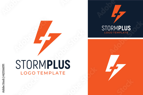 Initial Letter S Strike Speed Storm Thunder Bolt Power Flash Voltage with Positive Plus Cross Sign for Electric Logo Design