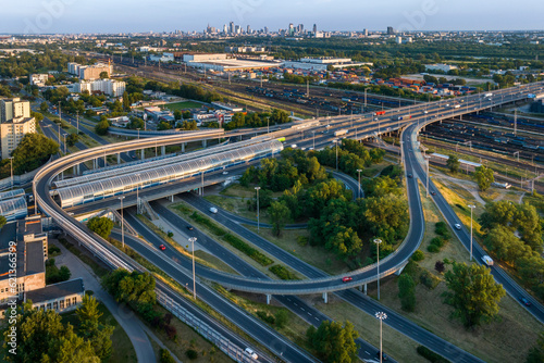Aerial drone view of multilevel highway