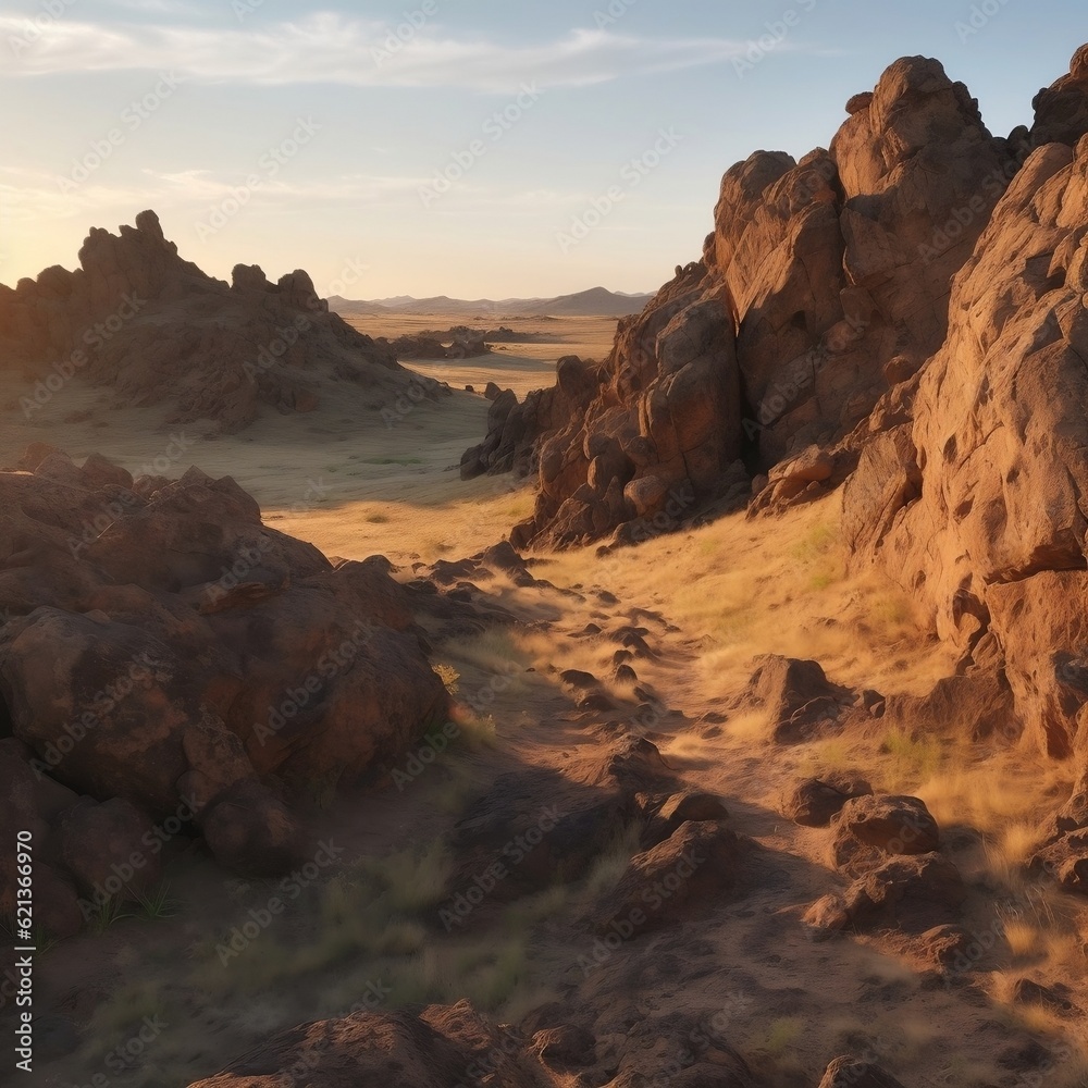 Generative AI - Rocky Terrain in the Desert, Midday