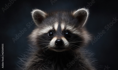  a raccoon looking at the camera with a black background. generative ai