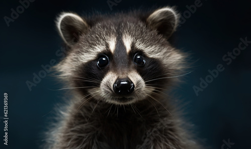  a close up of a raccoon looking at the camera.  generative ai © Olga