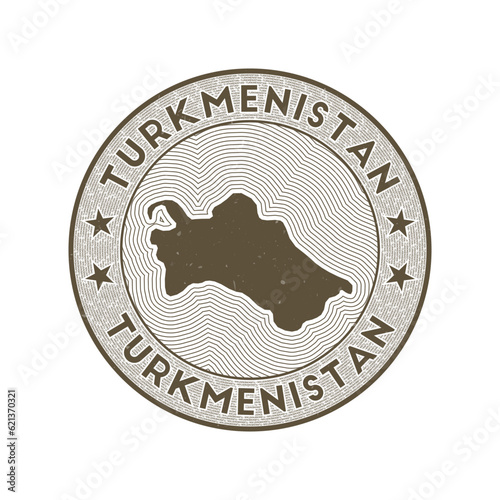 Turkmenistan round badge vector. Country round stamp with shape of Turkmenistan, isolines and circular country name. Amazing emblem. Superb vector illustration.