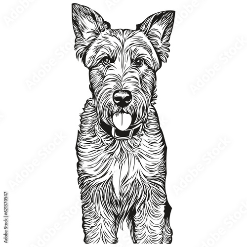 Airedale Terrier dog breed line drawing, clip art animal hand drawing vector black and white realistic breed pet