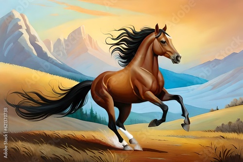 horse in the mountains generated by AI technology 