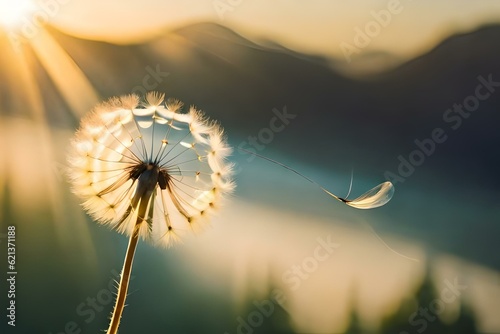 dandelion on a black background generated by AI technology  photo