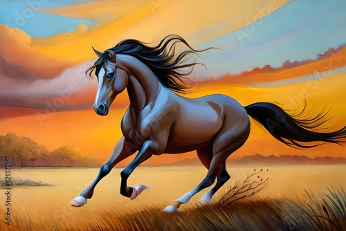 horse in the sunsetgenerated by AI technology 