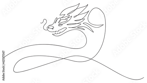 Dragon 2024 new year symbol,one line art,continuous contour drawing,hand-drawn horoscope zodiac. Vector