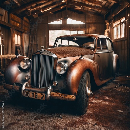 An old car in the barn