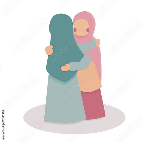 Muslim Hijab Hugging Each Other Illustration