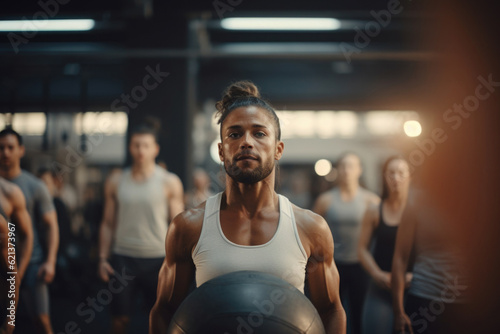 Man standing in gym. Sport exercises and fitness. Healthy lifestyle. Created with Generative AI