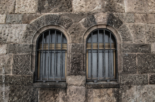 Old doors and windows  authenticity. Old Barcelona  doors and windows  balcony  entry group  authenticity. 2021 autumn