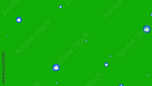 Blue Like Icon Floating from Bottom to the Top on Green Background