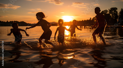 Tropical Paradise Joy: Beautiful Children Having Fun in the Sun and Sea