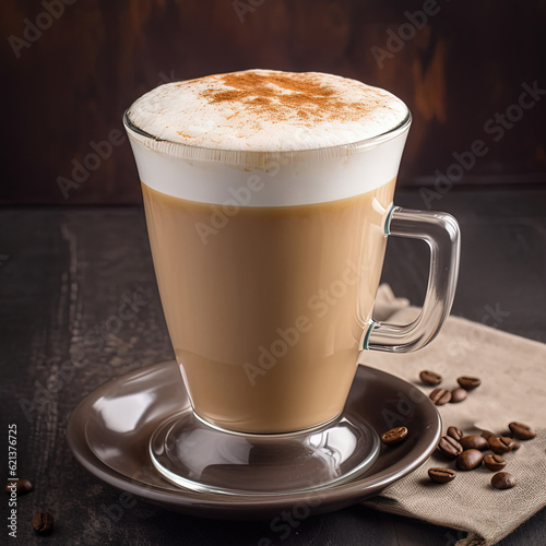 Hot coffee. cappuccino. A cup of coffee on a wooden table. Design for the menu, cover. AI generated