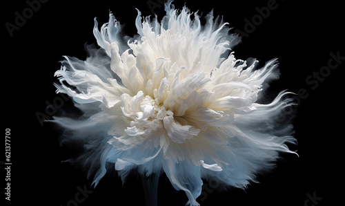  a large white flower on a black background in the dark.  generative ai