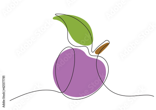 Clip-art of a colorful linear plum in a vector in a minimalist style
