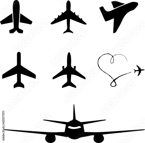 set of silhouettes of airplanes Set airplane icon. Aircraft's flat style - stock vector.