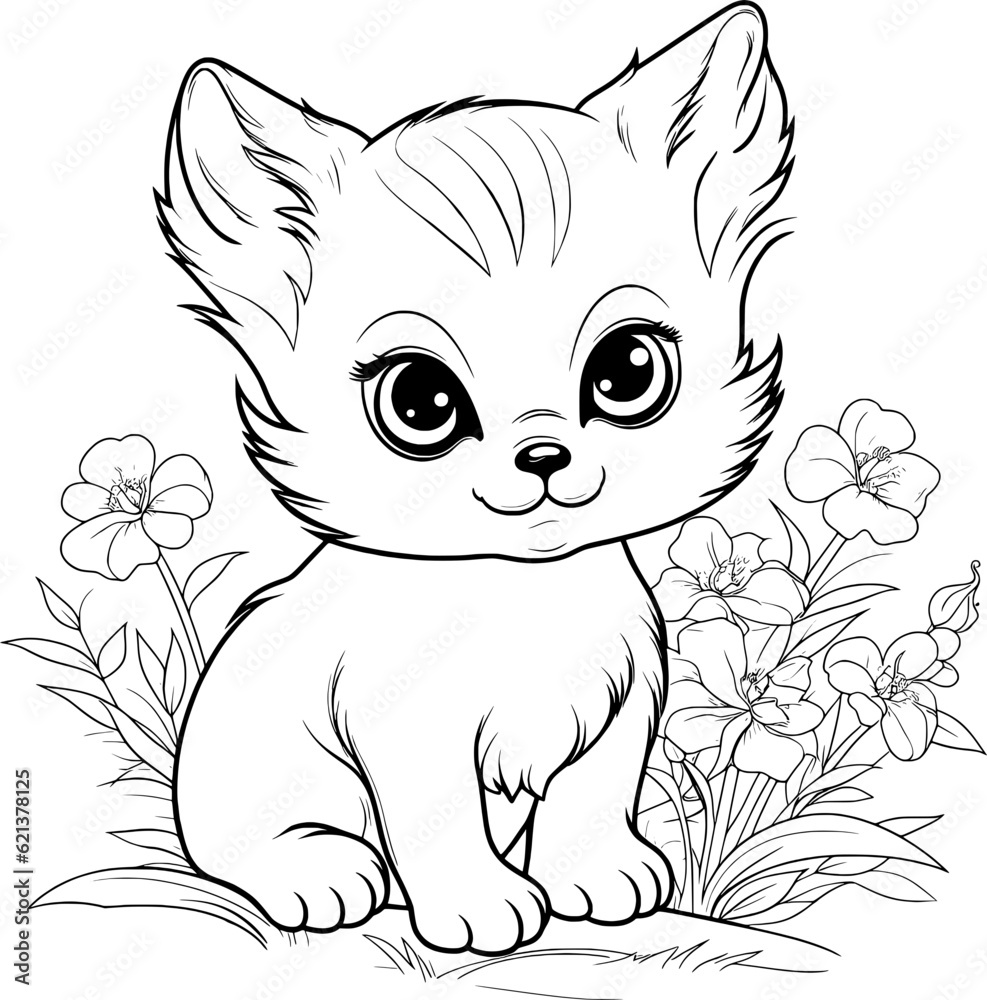 Cute Kitten Isolated Colouring Illustration Cute Kitten Isolated Colouring Illustration