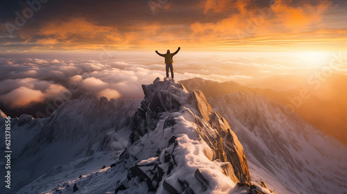 A person on the snowy peak of a mountain