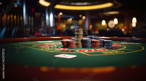 Close-up of Blackjack table in casino