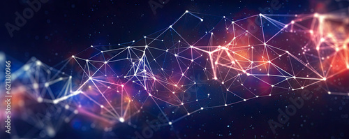 Abstract background with interconnected lines and nodes in a futuristic cyberspace, symbolizing connectivity, digitalization, and the modern business landscape panorama