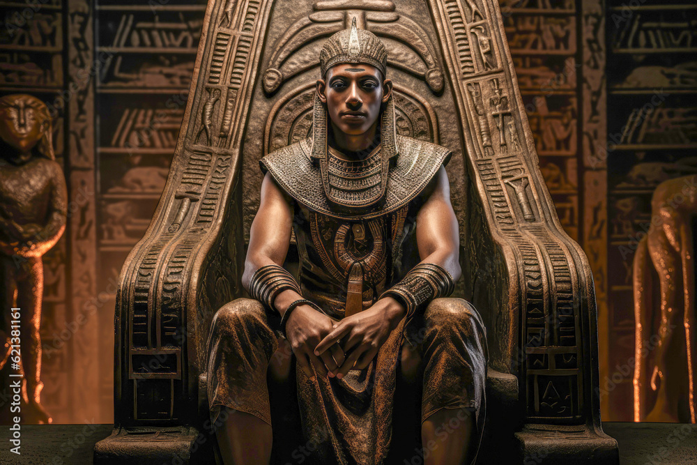 Fototapeta premium Nubian Pharaoh in Ancient Egypt, member of the Nubian Dynasty of Pharaohs, also known as the Black pharaohs