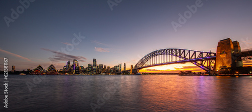 The harbor bride leading to the skyline of Sydney Australia with the famous Opera House