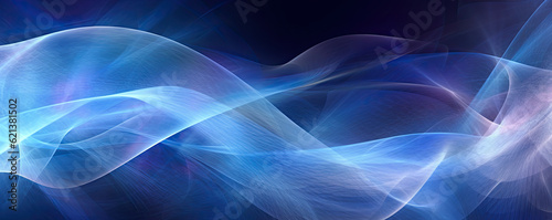 Dynamic abstract background with swirling lines and particles in shades of blue, symbolizing movement, progress, and fluidity in the business landscape panorama