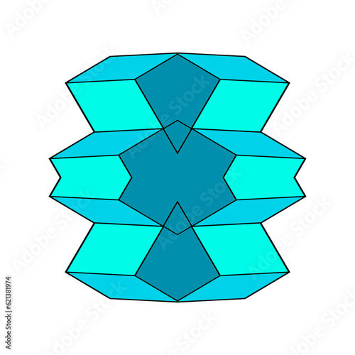 blaue geometrische figur aus komplex angeordneten linien und flächen, 3d
