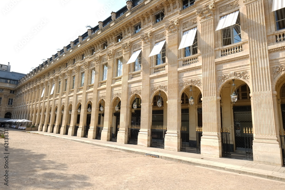 The facade at the Palais Royal garden. Paris, France.
