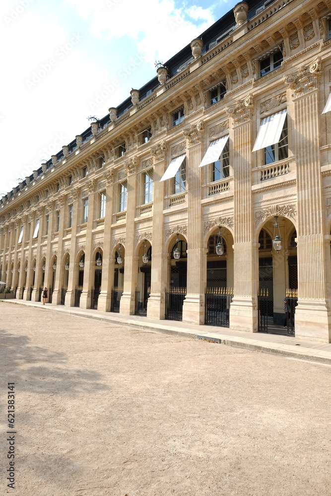 The facade at the Palais Royal garden. Paris, France.