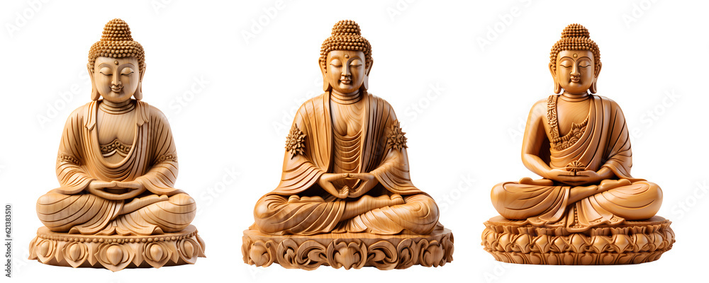wooden buddha statue isolated on transparent background ,generative ai - obrazy, fototapety, plakaty 