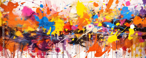 abstract background resembling a vibrant urban graffiti art piece, with splashes of color and expressive brushstrokes, embodying urban culture and creativity panorama © aicandy