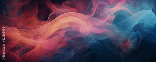 mesmerizing swirl of smoke and mist in mystical hues, swirling and intertwining on an abstract background, creating an enchanting and mysterious ambiance panorama