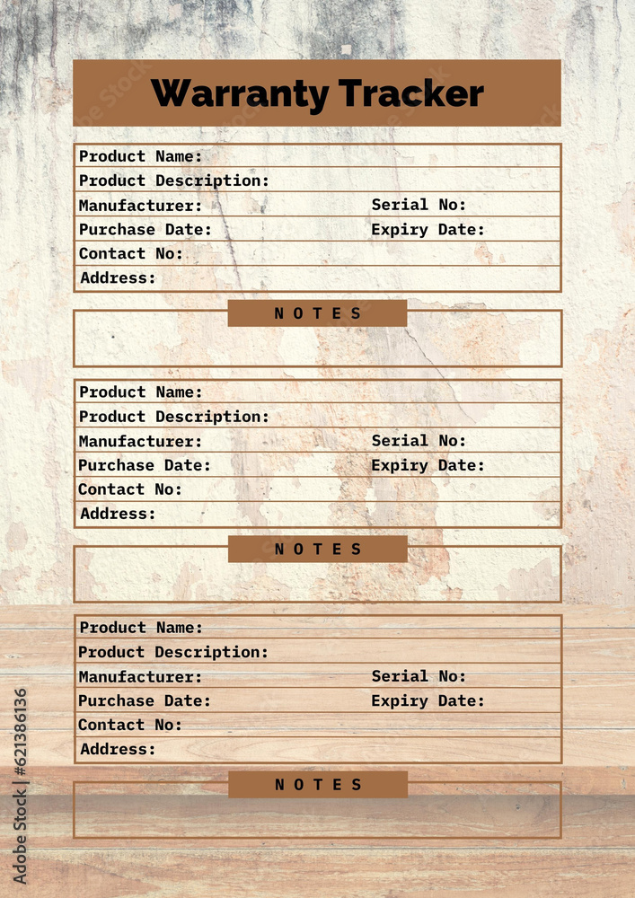 Naklejka premium Warranty tracker planner digital planning insert sheet printable page template