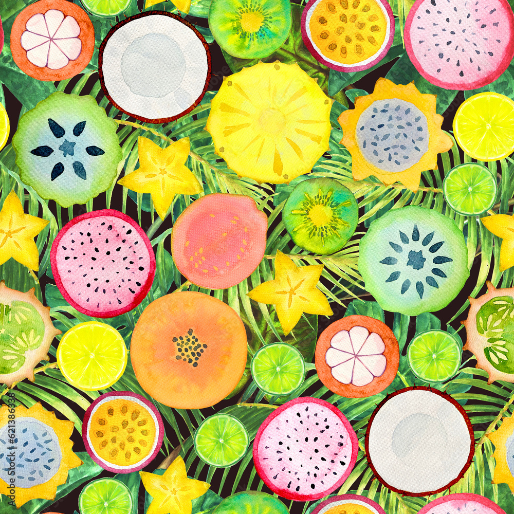 Seamless pattern with exotic tropical fruits Seamless pattern with exotic tropical fruits