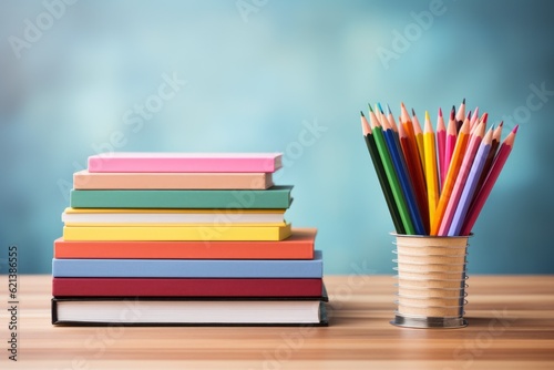 Books symbol of knowledge. Back to school concept. Background with selective focus and copy space