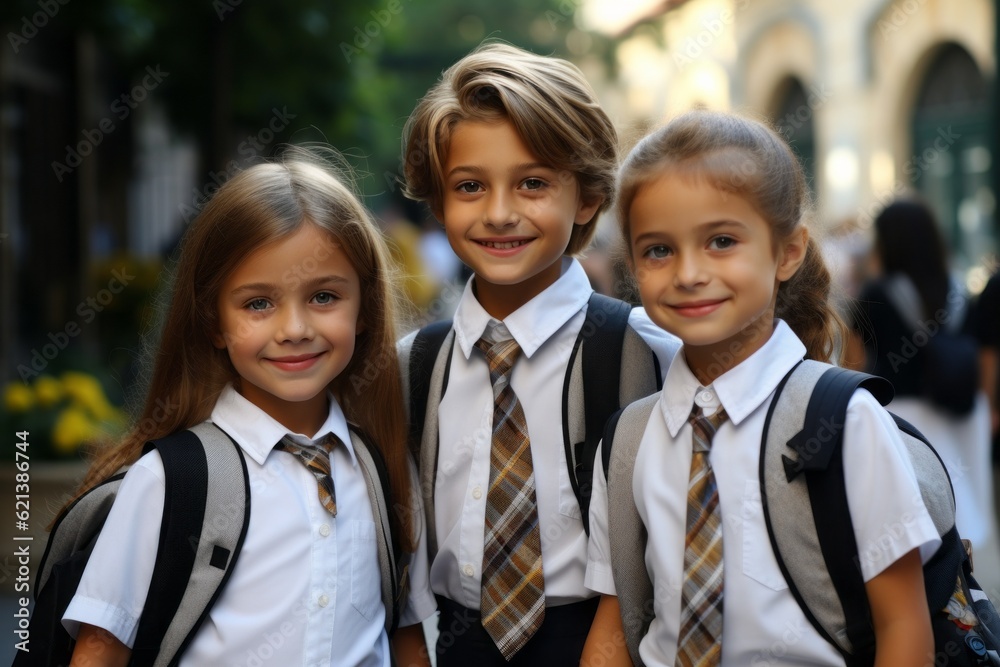 Children go to school. Back To School concept. Background with selective focus Children go to school. Back To School concept. Background with selective focus