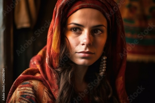 Portrait of a beautiful Arab woman in a veil. AI generated, human enhanced