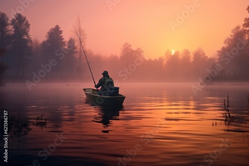 A man is a fisherman on a fishing trip. Background with selective focus and copy space © top images