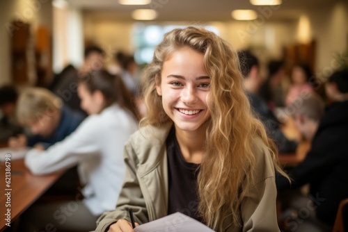 Girl or teenager high school student at the lesson. Back To School concept. Background with selective focus
