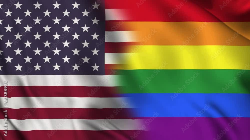 Horizontal waving flag of USA and Rainbow flag (LGBT). Gender identity, LGBTQ+ rights, sexual orientation, diversity, concepts. 4K Motion Graphics video Horizontal waving flag of USA and Rainbow flag (LGBT). Gender identity, LGBTQ+ rights, sexual orientation, diversity, concepts. 4K Motion Graphics video
